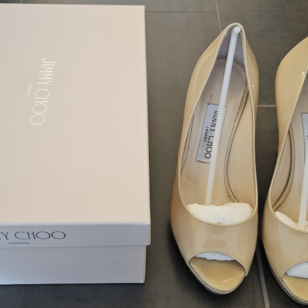 Jimmy Choo Beige Peep-Toe Heels